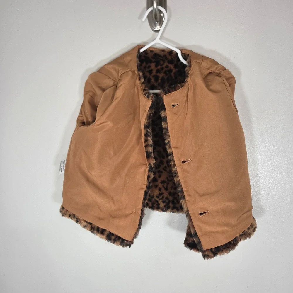 Janie and Jack Faux Fur Leopard Coat Girls 5 6 Animal Print Jacket Brown